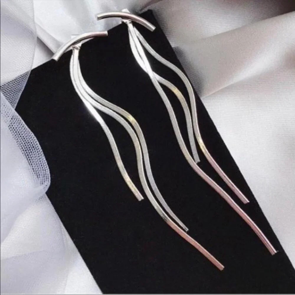 NEW STERLING SILVER LONG TASSEL ARK EARRINGS, NICE EARRINGS, CUTE EARRINGS - Picture 4 of 4